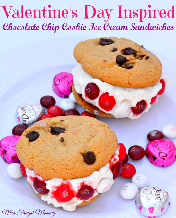 Valentine's Day Inspired Chocolate Chip Cookie Ice Cream Sandwiches