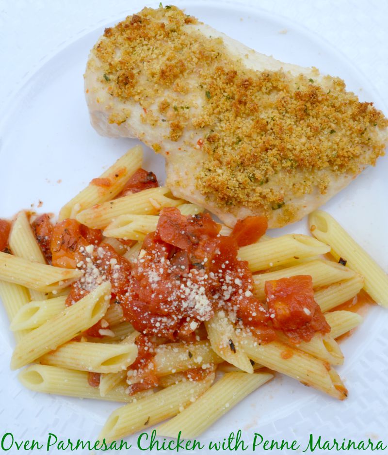 Oven Parmesan Chicken with Penne Marinara